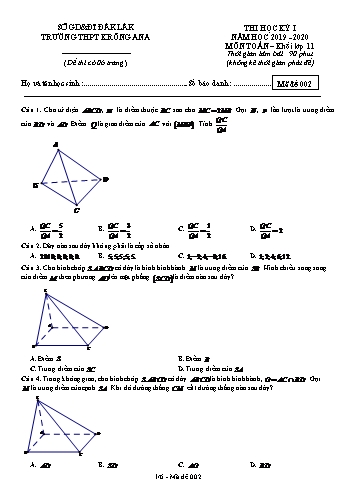 Đề thi học kỳ I môn Toán 11 - Mã đề 002 - Năm học 2019-2020  - Trường THPT Krông Ana (Kèm đáp án)