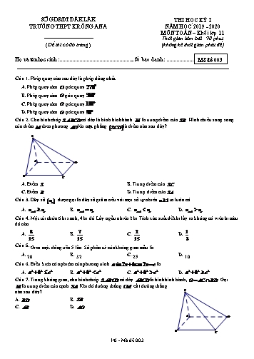 Đề thi học kỳ I môn Toán 11 - Mã đề 003 - Năm học 2019-2020  - Trường THPT Krông Ana (Kèm đáp án)