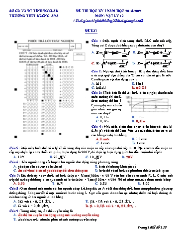 Đề thi học kỳ I môn Vật lý 12 - Mã đề 123 - Năm học 2018-2019 - Trường THPT Krông Ana (Có đáp án)