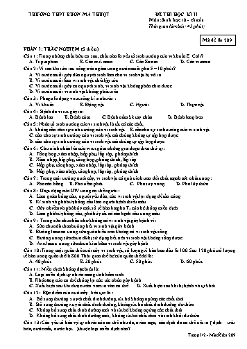 Đề thi học kỳ II môn Sinh học 10 - Mã đề 209 - Trường THPT Buôn Ma Thuột (Kèm đáp án)
