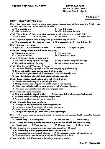 Đề thi học kỳ II môn Sinh học 10 - Mã đề 357 - Trường THPT Buôn Ma Thuột (Kèm đáp án)