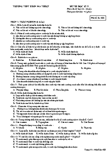 Đề thi học kỳ II môn Sinh học 10 - Mã đề 485 - Trường THPT Buôn Ma Thuột (Kèm đáp án)