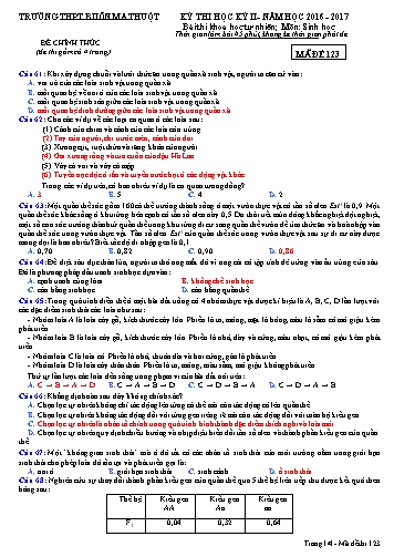 Đề thi học kỳ II môn Sinh học 12 - Mã đề 123 - Năm học 2016-2017 - Trường THPT Buôn Ma Thuột (Kèm đáp án)