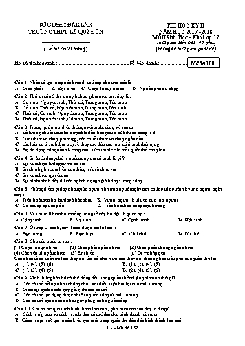 Đề thi học kỳ II môn Sinh học 12 - Mã đề 188 - Năm học 2017-2018 - Trường THPT Lê Quý Đôn (Kèm đáp án)