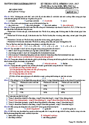 Đề thi học kỳ II môn Sinh học 12 - Mã đề 234 - Năm học 2016-2017 - Trường THPT Buôn Ma Thuột (Kèm đáp án)