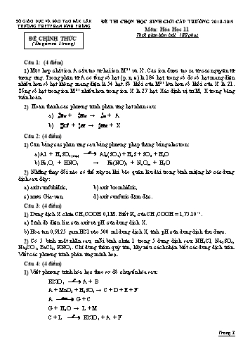 Đề thi học sinh giỏi cấp trường môn Hóa học 11 - Năm học 2018-2019 - Trường THPT Phan Đình Phùng (Kèm đáp án)