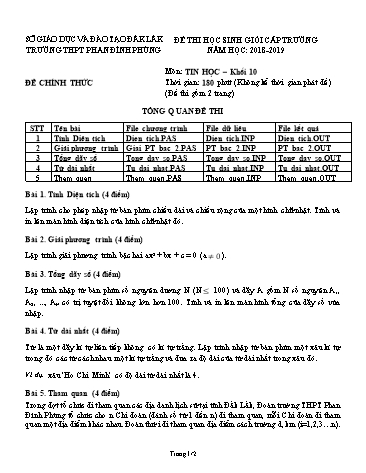 Đề thi học sinh giỏi cấp trường môn Tin học 10 - Năm học 2018-2019 - Trường THPT Phan Đình Phùng