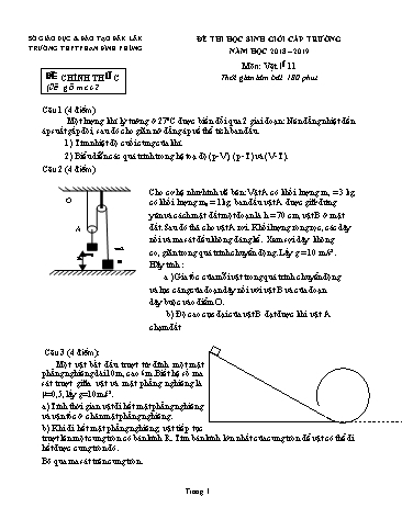 Đề thi học sinh giỏi cấp trường môn Vật lí 11 - Năm học 2018-2019 - Trường THPT Phan Đình Phùng (Có đáp án)