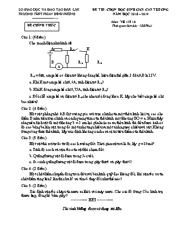 Đề thi học sinh giỏi cấp trường môn Vật lý 10 - Năm học 2018-2019 - Trường THPT Phan Đình Phùng (Có đáp án)