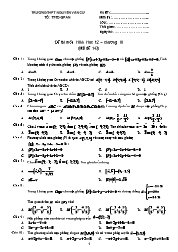 Đề thi môn Hình học 12 (Chương III) - Mã đề 143 - Trường THPT Nguyễn Văn Cừ (Kèm đáp án)