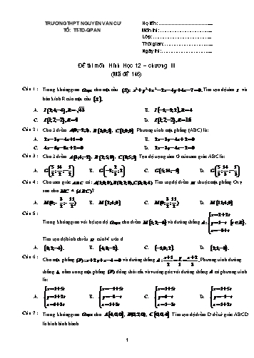 Đề thi môn Hình học 12 (Chương III) - Mã đề 146 - Trường THPT Nguyễn Văn Cừ (Kèm đáp án)