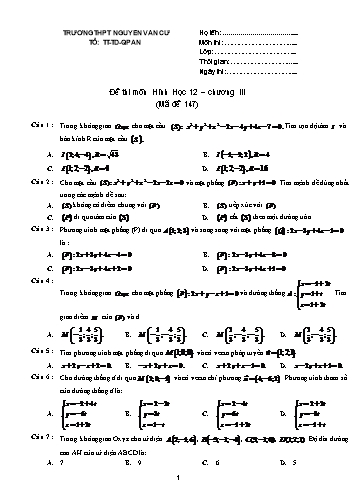 Đề thi môn Hình học 12 (Chương III) - Mã đề 147 - Trường THPT Nguyễn Văn Cừ (Kèm đáp án)