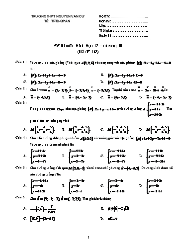 Đề thi môn Hình học 12 (Chương III) - Mã đề 148 - Trường THPT Nguyễn Văn Cừ (Kèm đáp án)