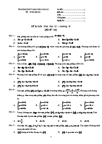 Đề thi môn Hình học 12 (Chương III) - Mã đề 149 - Trường THPT Nguyễn Văn Cừ (Kèm đáp án)
