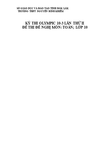 Đề thi môn Toán Lớp 10 - Kỳ thi Olympic 10-3 lần thứ II - Trường THPT Nguyễn Bỉnh Khiêm (Có đáp án)