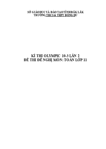 Đề thi môn Toán Lớp 11 - Kỳ thi Olympic 10-3 lần 2 - Trường THCS&THPT Đông Du (Có đáp án)