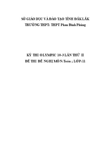 Đề thi môn Toán Lớp 11 - Kỳ thi Olympic 10-3 lần thứ II - Trường THPT Phan Đình Phùng (Có đáp án)