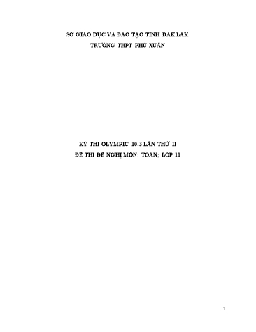 Đề thi môn Toán Lớp 11 - Kỳ thi Olympic 10-3 lần thứ II - Trường THPT Phú Xuân (Có đáp án)