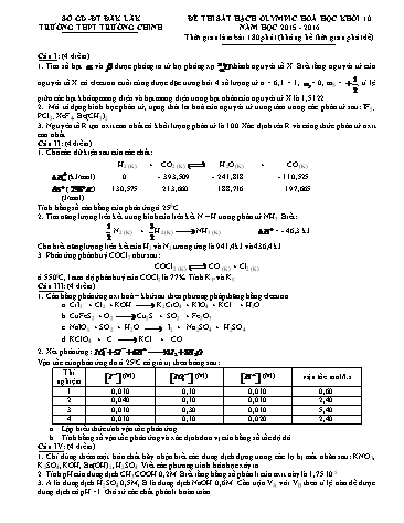 Đề thi sát hạch Olympic Hóa học Khối 10 - Năm học 2015-2016 - Trường THPT Trường Chinh (Có đáp án)