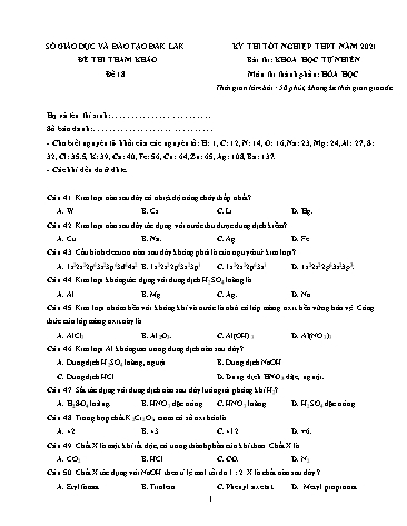 Đề thi tham khảo tốt nghiệp THPT năm 2021 môn Hóa học - SGD&ĐT Đắk Lắk - Đề 18 (Có đáp án)
