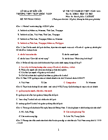 Đề thi tham khảo tốt nghiệp THPT năm 2021 môn Lịch sử - Trường THPT Trần Quốc Toản (Có đáp án)