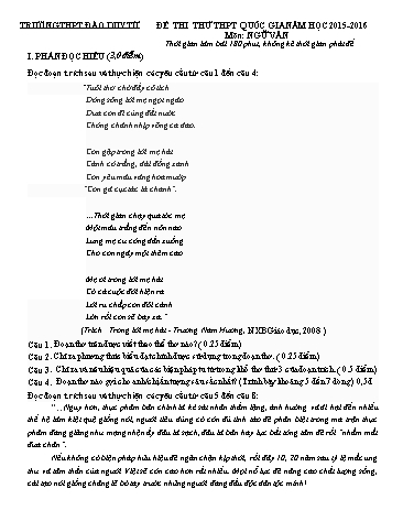 Đề thi thử THPT quốc gia môn Ngữ văn - Năm học 2015-2016 - Trường THPT Đào Duy Từ (Có đáp án)