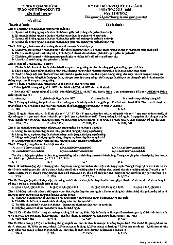 Đề thi thử THPT quốc gia môn Sinh học (Lần II) - Mã đề 132 - Năm học 2015-2016 - Trường THPT Đào Duy Từ (Kèm đáp án)
