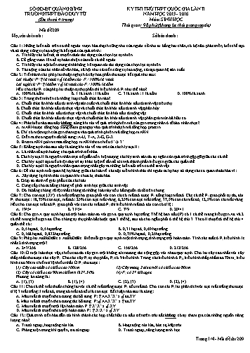 Đề thi thử THPT quốc gia môn Sinh học (Lần II) - Mã đề 209 - Năm học 2015-2016 - Trường THPT Đào Duy Từ (Kèm đáp án)