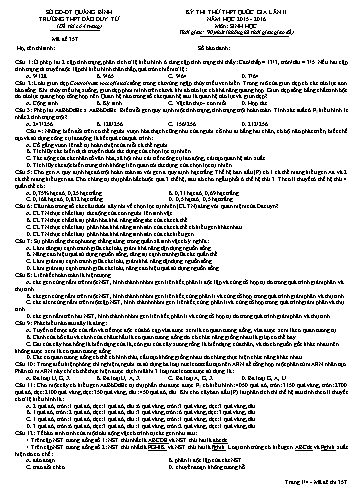 Đề thi thử THPT quốc gia môn Sinh học (Lần II) - Mã đề 357 - Năm học 2015-2016 - Trường THPT Đào Duy Từ (Kèm đáp án)