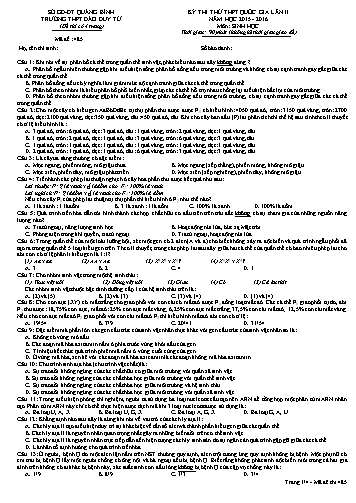 Đề thi thử THPT quốc gia môn Sinh học (Lần II) - Mã đề 485 - Năm học 2015-2016 - Trường THPT Đào Duy Từ (Kèm đáp án)