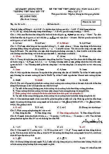 Đề thi thử THPT quốc gia năm 2015 môn Vật lý (Lần 2) - Mã đề 209 - Trường THPT Đào Duy Từ (Có đáp án)