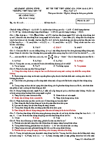 Đề thi thử THPT quốc gia năm 2015 môn Vật lý (Lần 2) - Mã đề 357 - Trường THPT Đào Duy Từ (Có đáp án)