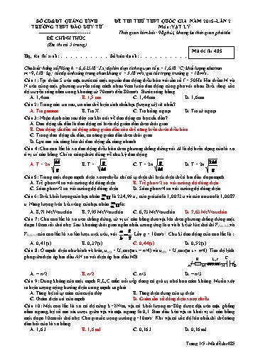 Đề thi thử THPT quốc gia năm 2015 môn Vật lý (Lần 2) - Mã đề 485 - Trường THPT Đào Duy Từ (Có đáp án)