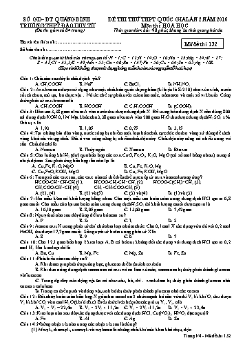 Đề thi thử THPT quốc gia năm 2016 môn Hóa học (Lần 2) - Mã đề 132 - Trường THPT Đào Duy Từ (Kèm đáp án)
