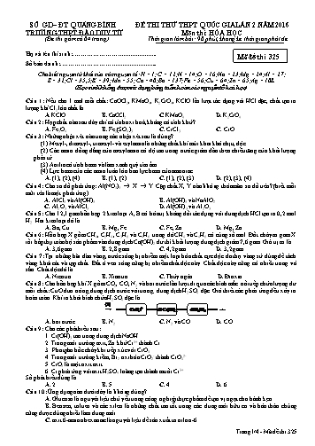 Đề thi thử THPT quốc gia năm 2016 môn Hóa học (Lần 2) - Mã đề 325 - Trường THPT Đào Duy Từ (Kèm đáp án)