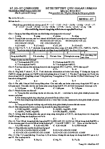 Đề thi thử THPT quốc gia năm 2016 môn Hóa học (Lần 2) - Mã đề 427- Trường THPT Đào Duy Từ (Kèm đáp án)