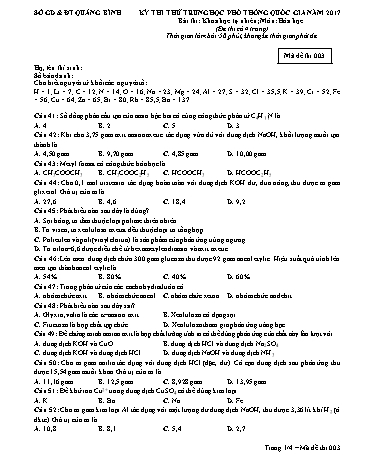 Đề thi thử THPT quốc gia năm 2017 môn Hóa học - Mã đề 003 - Sở GD&ĐT Quảng Bình (Kèm đáp án)