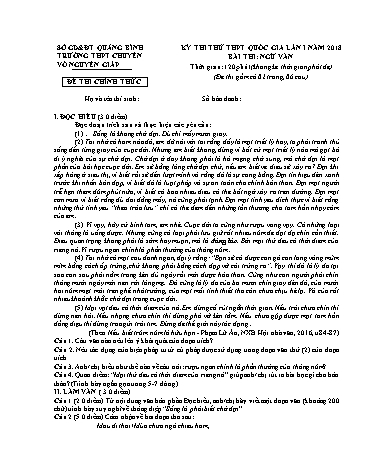 Đề thi thử THPT quốc gia năm 2018 môn Ngữ văn (Lần 1) - Trường THPT chuyên Võ Nguyên Giáp (Có đáp án)