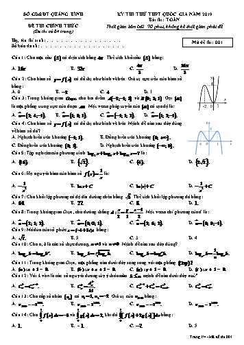 Đề thi thử THPT quốc gia năm 2019 môn Toán - Mã đề 001 - Sở GD&ĐT Quảng Bình