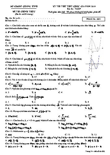 Đề thi thử THPT quốc gia năm 2019 môn Toán - Mã đề 002 - Sở GD&ĐT Quảng Bình