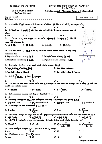 Đề thi thử THPT quốc gia năm 2019 môn Toán - Mã đề 004 - Sở GD&ĐT Quảng Bình