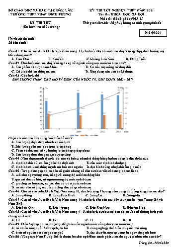 Đề thi thử tốt nghiệp THPT năm 2021 môn Địa lí - Mã đề 004 - Trường THPT Phan Đình Phùng