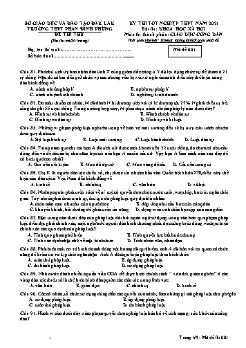 Đề thi thử tốt nghiệp THPT năm 2021 môn GDCD - Mã đề 001 - Trường THPT Phan Đình Phùng (Kèm đáp án)