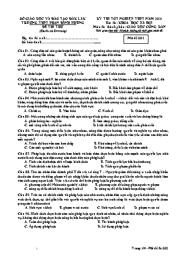 Đề thi thử tốt nghiệp THPT năm 2021 môn GDCD - Mã đề 002 - Trường THPT Phan Đình Phùng (Kèm đáp án)