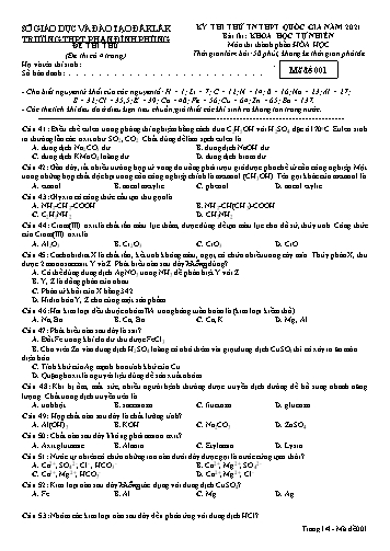 Đề thi thử tốt nghiệp THPT quốc gia năm 2021 môn Hóa học - Mã đề 001 - Trường THPT Phan Đình Phùng (Kèm đáp án)