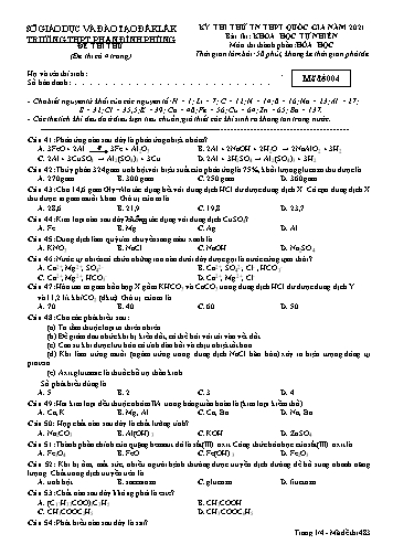 Đề thi thử tốt nghiệp THPT quốc gia năm 2021 môn Hóa học - Mã đề 004 - Trường THPT Phan Đình Phùng (Kèm đáp án)