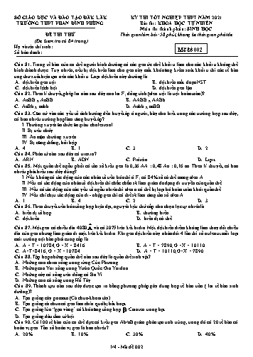 Đề thi thử tốt nghiệp THPT quốc gia năm 2021 môn Sinh học - Mã đề 002 - Trường THPT Phan Đình Phùng (Kèm đáp án)