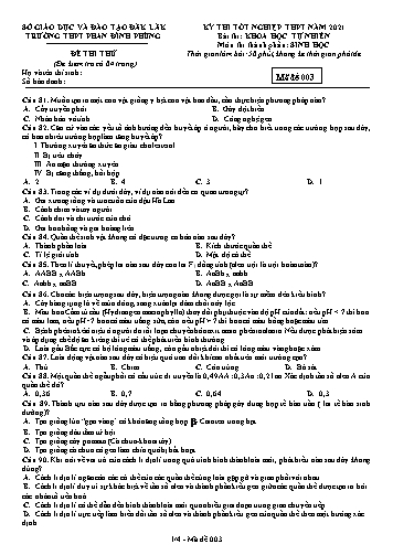 Đề thi thử tốt nghiệp THPT quốc gia năm 2021 môn Sinh học - Mã đề 003 - Trường THPT Phan Đình Phùng (Kèm đáp án)