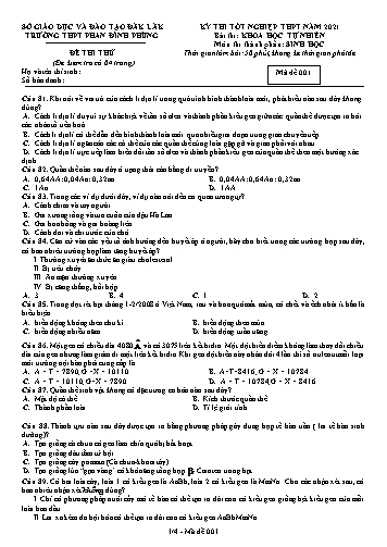 Đề thi thử tốt nghiệp THPT quốc gia năm 2021 môn Sinh học - Mã đề 001 - Trường THPT Phan Đình Phùng (Kèm đáp án)