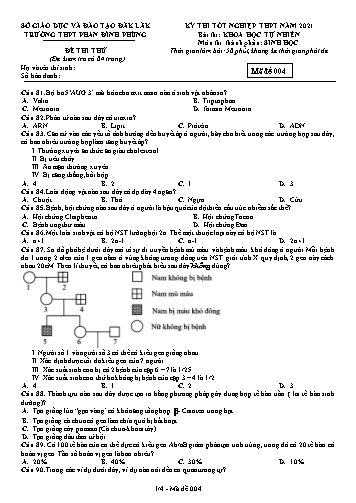 Đề thi thử tốt nghiệp THPT quốc gia năm 2021 môn Sinh học - Mã đề 004 - Trường THPT Phan Đình Phùng (Kèm đáp án)